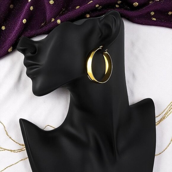 ๐๏ธBold 18K Gold Plated Stainless Steel Chunky Hoop Earrings | Trendy Statement - Picture 6 of 11
